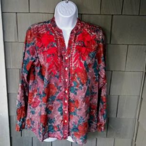 The Nu Vintage Womens Size S Small Red Long sleeve Floral Shirt Top